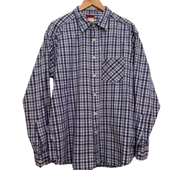LEVI’S  button down shirt light plaid 100% cotton blue white L long sleeves - Picture 1 of 11